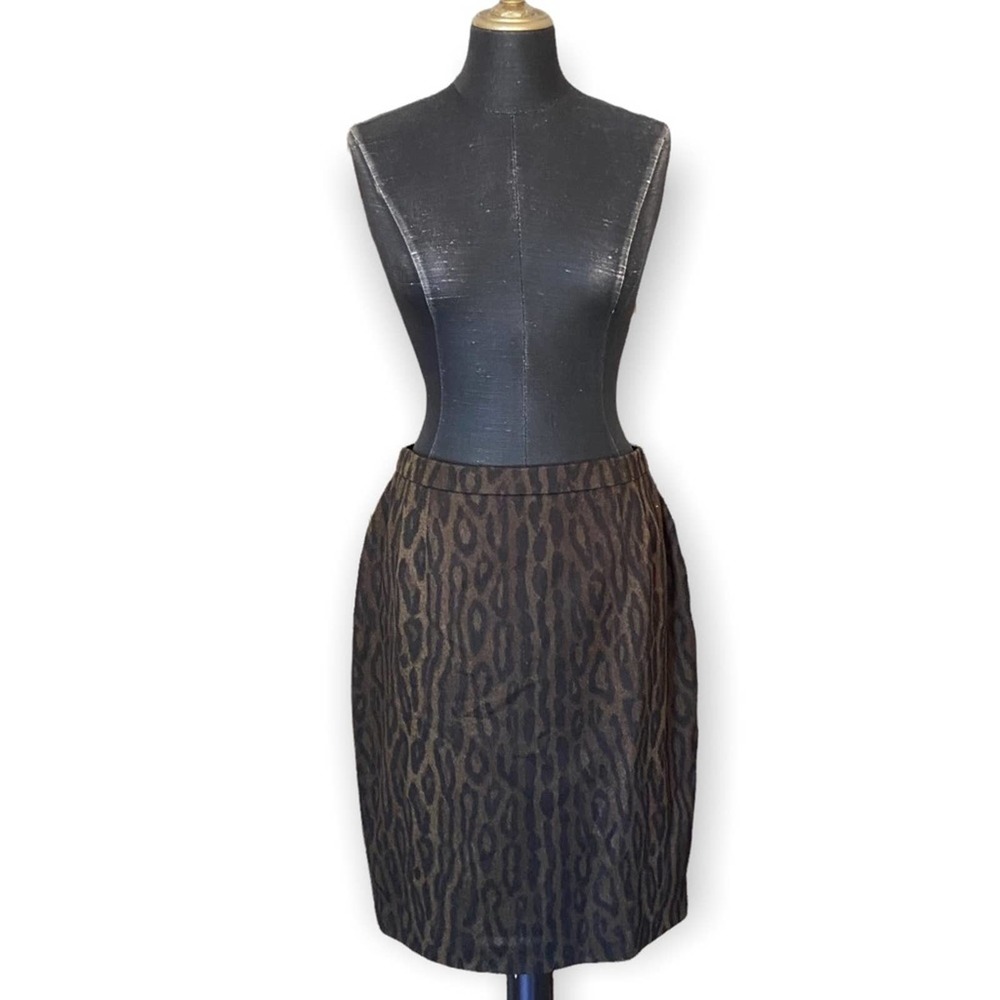 Escada Black and Green Leopard Print Wool Pencil Skirt Size Medium